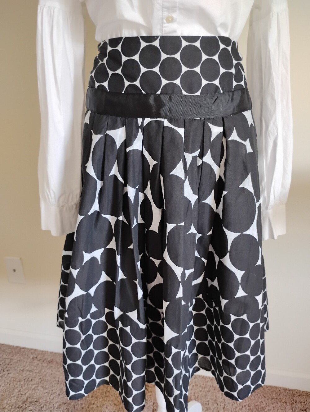 Autograph Black and White Polka Dot Full Skirt Feminine Classic Cotton Size 10